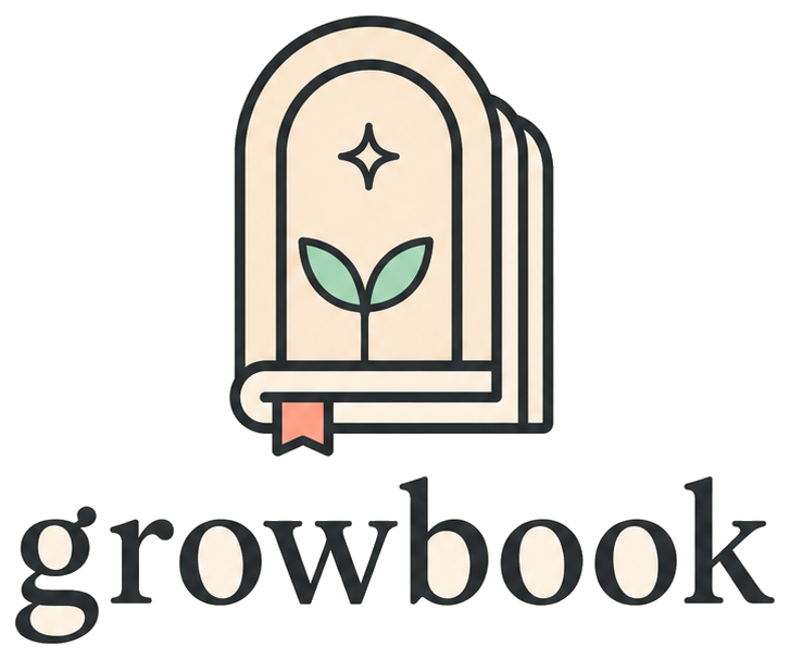 Growbook logo: a sprout in an arched book